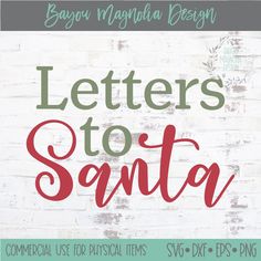 the letters to santa are displayed against a white brick wall