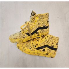 Vans X Peanuts Charlie Brown Sk8-Hi Yellow And Black Sneakers. Size 6.5 Men's And 8 Women's. These Sneakers Are In Good Preowned Condition. Some Signs Of Wear. Laces Have Some Stains. See Photos. Smoke Free Home Yellow Vans, Blond Amsterdam, Stefan Janoski, Sneaker Tee, Street Shoes, Fresh Shoes, Hype Shoes, Yellow Shoes, Custom Vans