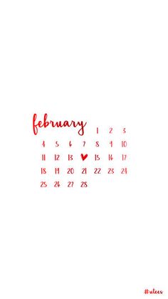 a calendar with the word february written in red ink on a white background, next to a