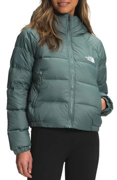 Free shipping and returns on The North Face Hydrenalite Hooded Down Jacket at Nordstrom.com. <p>This slightly cropped puffer jacket warmed with 550-fill-power down is lightweight and offers wet-weather protection.</p> North Face Hydrenalite, The North Face Puffer, Down Winter Coats, Warm Winter Jackets, Cropped Puffer Jacket, Transition Outfits, Green Hoodie, Drawstring Hoodie, North Face Women