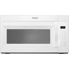 a white whirlpool microwave oven with the door open and it's light on