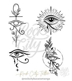 three different tattoos with the words rock city tattoo and an all seeing eye on it