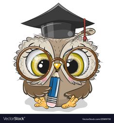 an owl with glasses and a book in its paws is wearing a graduation cap on top of