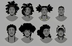 the silhouettes of different men with dreadlocks on their heads are shown in black and white