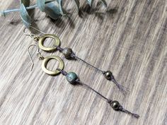 Long Boho Earrings, Long Dangle Earrings, Cord Earrings, Bead Earrings, Brass Earrings, Gold Tone Earrings, Ladies Earrings, Boho Jewelry Cord Earrings, Dyed Agate, Earrings Bead, Brass Beads, Long Dangle Earrings, Earring Ideas, Earrings Long, Brass Earrings, Earrings Boho