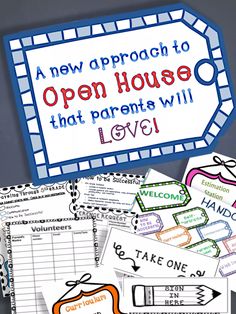 an open house that parents will love is displayed in front of a pile of cards