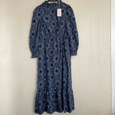 New Never Worn Women’s Dress Indigo Midi Dress For Spring, Spring Indigo Floral Print Dress, Blue Midi Dress For Fall, Tye Dye Maxi Dress, Aztec Print Maxi Dress, Thread Dress, Button Up Maxi Dress, Pocket Maxi Dress, Patch Dress