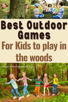 Kids Playing in the Woods Outdoor Kids Party, Team Games For Kids, Nature Based Preschool, Nature Games, Summer Camp Games, Outside Games, Farm School