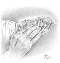 a drawing of two hands holding each other with one hand on top of the other