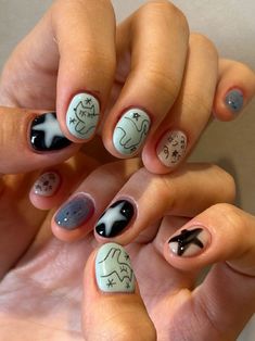 Cat Nail Art Designs, Cat Nail Designs, Cat Nail Art, Cat Nail, Hippie Nails, Punk Nails, Grunge Nails, Pretty Gel Nails, Nails Only