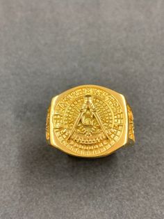 Masonic Past Master Men's Stainless Steel Gold Colour Ring Degree Masonic Ring Men's Freemason Ring And Jewellery  Available in US men's sizes 8 to 12. Material- Stainless steel. Main colour gold. Happy to answer any questions. Thank you for your interest. Masonic Rings Jewelry, Freemason Ring, Gold Color Ring, Masonic Ring, Ring Mens, Gold Colour, Rings Jewelry, Us Man, Rings Statement