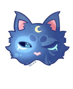 a blue cat with its eyes closed and the moon on it's face is drawn in