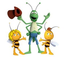 three cartoon characters are standing next to each other