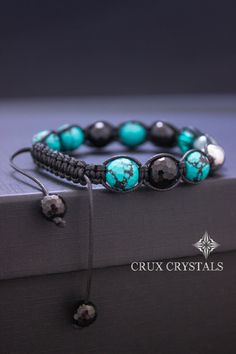 Emerald Women's Shamballa Bracelet Beaded by CruxCrystals on Etsy Adjustable Black Beaded Round Bracelet, Adjustable Round Black Beaded Bracelet, Adjustable Wristband With Black Round Beads, Adjustable Black Beads Bracelets, Adjustable Black Beads Wristband, Adjustable Round Crystal Bracelet With Spacer Beads, Black Pearl Bracelet With Round Beads, Turquoise Beaded Bracelets With Black Beads As Gift, Adjustable Pearl Bracelet With Gemstone Beads