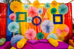 colorful decorations are on display at a party