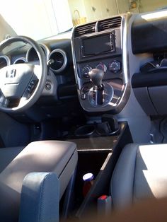 the interior of a small car is shown