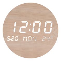 a wooden clock with the time displayed on it's face and numbers in white