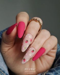 Vibrant Summer Nails, Nail Inspo Summer, Almond Nails Designs Summer, Strawberry Nail Art, Summer Nails Almond, Long Nail Art, Vibrant Nails, Almond Nails Designs, Best Nail Art Designs