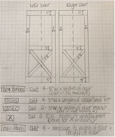 the diagram shows how to build a double door with measurements for each side and sides