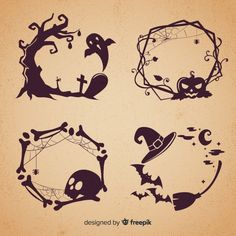 four halloween silhouettes in various shapes and sizes on a beige background with space for text