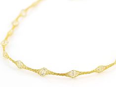 Splendido Oro™ 14K yellow gold white diamond simulant 7.85ctw round, crochet d'tuscano necklace. Measures approximately 18"L x 0.19"W and has a spring ring clasp. Cubic Zirconia Jewelry With Diamond Cut Briolette, Gold Jewelry With Intricate Round Cut Design, Gold Filigree Cubic Zirconia Jewelry, Gold Filigree Jewelry With Cubic Zirconia, Gold Briolette Jewelry With Single Cut Diamonds, Gold Diamond Jewelry With Filigree, Round Crochet, Diamond Simulant, Spring Rings