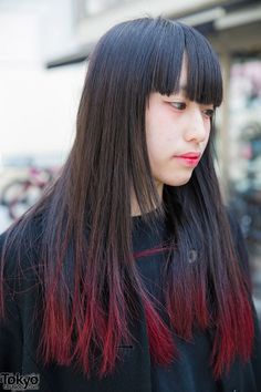 Dark Hair With Pink, Black Hair Red Tips, Hair With Pink Tips, Dye Dark Hair, Pinkish Red Hair, Pink Hair Tips