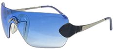 Blue Sunglasses With Uv Protection For Formal Occasions, Formal Blue Sunglasses With Uv Protection, Blue Rimless Sunglasses With Uv Protection, Formal Blue Glass Sunglasses, Blue Rimless Glass Sunglasses, Trendy Blue Sunglasses For Formal Occasions, Blue Rimless Anti-reflective Sunglasses, Shield Sunglasses, Vintage Sunglasses