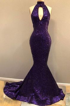 Halter Front Slit Backless Purple Sequin Mermaid Prom Dress Royal Purple Prom Dress, Prom 2k23, Sequins Prom Dress, Prom Dresses Cheap, Mermaid Gown Prom, Sell Dresses, Sparkly Prom Dresses, Prom Dresses Long Mermaid, Dresses 2022