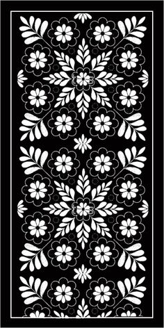 a black and white pattern with flowers on it