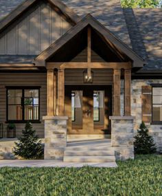 this is a computer rendering of the front entrance to a house with stone pillars and columns