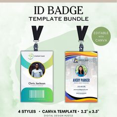 two id badges with lanyards attached to the front and back of each badge