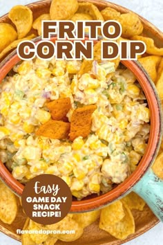 A bowl of Fritos Corn Dip on a tray full of Fritos Scoops for dipping. Frito Corn Dip, Dip For Corn Chips, Dip With Fritos, Frito Corn Salad Recipe, Corn Dip With Fritos, Cold Appetizers For A Crowd, Corn Relish Dip, Cold Corn Dip, Appetizer Dips Cold