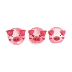 three little pigs with hearts on their faces are shown in this watercolor drawing by person