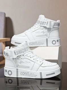 2024 Fall/Winter Men High-Top Thick Sole Casual Sneakers White         Men Shoes, size features are:Bust: ,Length: ,Sleeve Length: White Shoes For Men, White Men Shoes, White Pants Men, Panda Shoes, White Shoes Men, Sporty Shoes, Shoes Teen, White Men