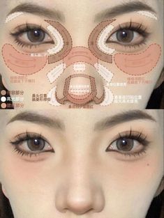 Makeup Placement Face, Cute Aesthetic Makeup, Makeup Placement, Nose Contour, Korean Makeup Tutorials