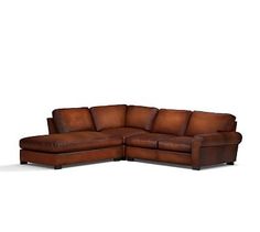 a brown leather sectional sofa on a white background