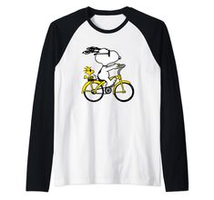 PRICES MAY VARY. Officially Licensed by Peanuts Graphic Artwork: H28810 Lightweight, Classic fit, Double-needle sleeve and bottom hem Snoopy Tshirts, Snoopy Shirt, Peanuts Snoopy Woodstock, Riding Bike, Snoopy Woodstock, Snoopy And Woodstock, Graphic Artwork, Peanuts Snoopy, Woodstock