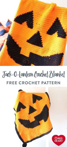 a crocheted jack - o'lantern blanket is shown with the text, free crochet pattern