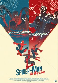 the poster for spider - man and no - way home is shown in two different colors