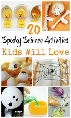 the words spooky science activities kids will love are shown in this collage