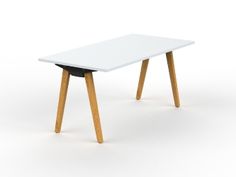 a white table with wooden legs on an isolated background