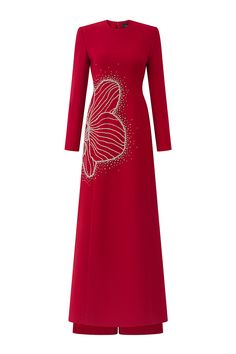 Indulge in the luxury of our Ao Dai. This exquisite piece features a sleek silhouette, long sleeves, and a gorgeous blend of velvet and satin fabrics. Elevate your style with this elegant and exclusive Ao Dai. Length: 150cm (Ao Dai), 110cm (Pants) Elegant Long Sleeve Floor-length Dress For Winter Evening, Elegant Long Sleeve Floor-length Dress For Winter, Elegant Long Sleeve Floor-length Winter Dress, Elegant Floor-length Long Sleeve Dress For Winter, Long Sleeve Evening Dress For Gala In Winter, Long Sleeve Evening Dress For Winter Gala, Long Sleeve Winter Evening Dress For Gala, Elegant Floor-length Winter Evening Dress, Festive Long Sleeve Gala Evening Dress