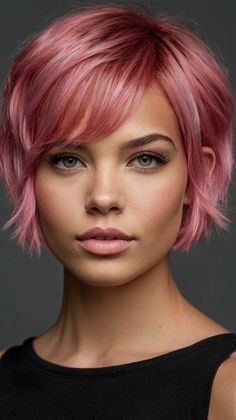 Embrace Your Look with Pink Root Melt 45 Pink Hair Color Ideas for Tan Skin 💇 Pink Bob With Bangs, Pink Ombre Hair Short, Pink Bob Hair, Short Pink Bob, French Bobs, Root Melt, Pink Bob, Pink Hair Color Ideas