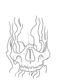 a black and white drawing of a skull with its lower jaw exposed to the side