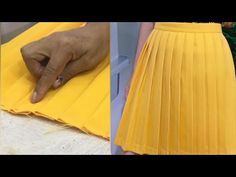 two pictures showing how to make a pleated skirt