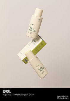 three tubes of skin care products stacked on top of each other in the air with text that reads goodal