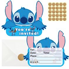 an image of a birthday party with lili and stitch characters on the envelopes