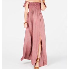 Nwt Maxi Cover Up Dress Super Cute Never Worn In A Pretty Blush Color Has 2 Slits In The Front Size Medium Spring Off-shoulder Maxi Dress With Side Slits, Off-shoulder Maxi Dress With Side Slits For Spring, Summer Maxi Dress With Split Hem For Date Night, Spring Floor-length Dress With Split Design, Floor-length Dresses With Split Design For Spring, Floor-length Dress With Split Design For Spring, Floor-length Split Design Dress For Spring, Spring Rayon Dress With Side Slits, Spring Date Night Maxi Dress With Split Design