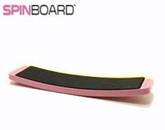 a pink and black board with the word spinboard on it's back side