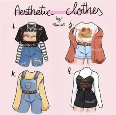 four different types of clothes with the words aesthetic clothes written on them and an image of a